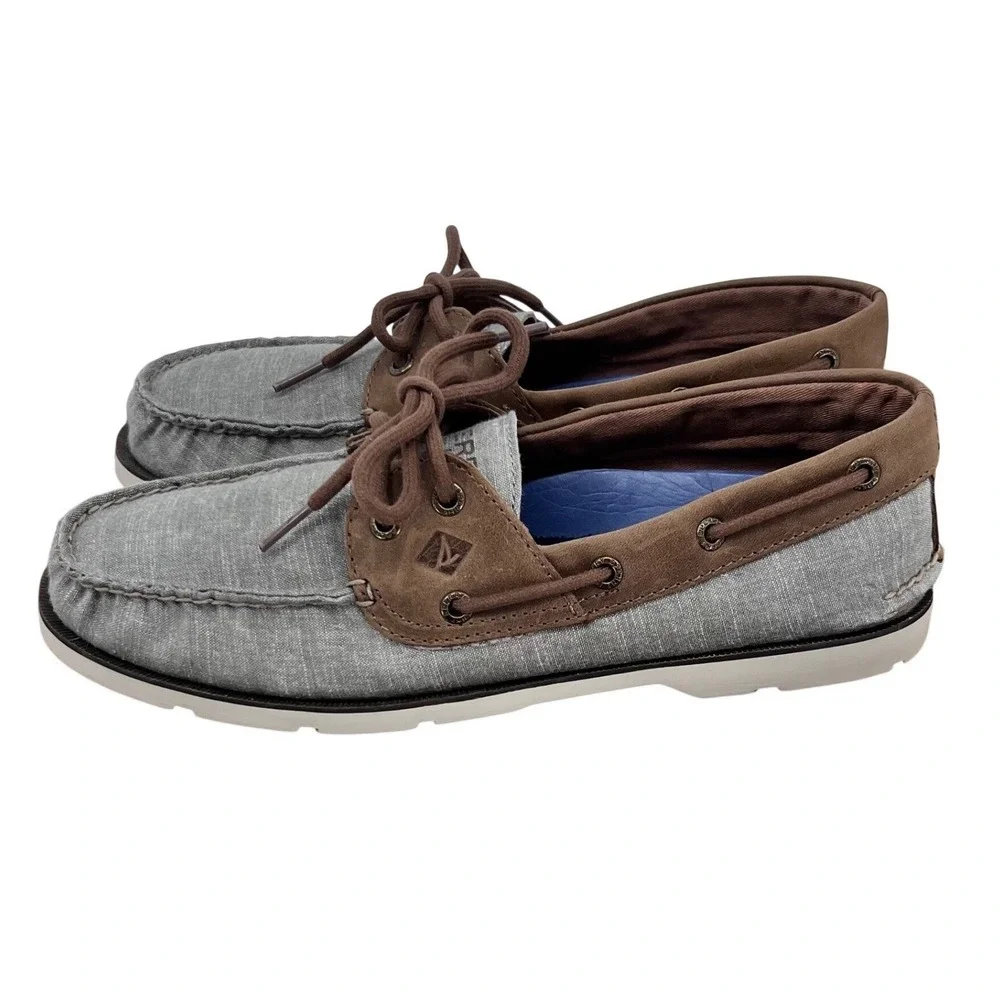Sperry Top-Sider Boat Shoes Mens 10 Grey Brown‎ STS18767 Canvas Leather Loafers